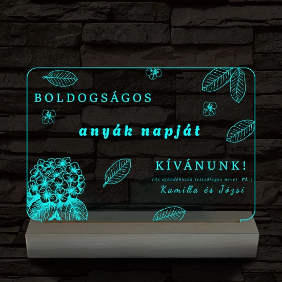 Anyák napjára személyre szabott 20 cm fa talppal 7 színű 3D led lámpa