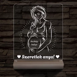 Szeretlek anya, egyedi fotógravírozás fatalppal 7 színű 3D led lámpa