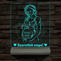Szeretlek anya, egyedi fotógravírozás fatalppal 7 színű 3D led lámpa