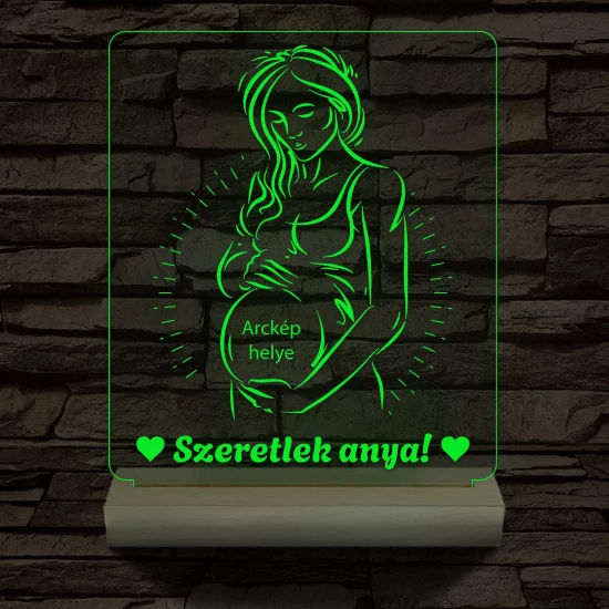 Szeretlek anya, egyedi fotógravírozás fatalppal 7 színű 3D led lámpa