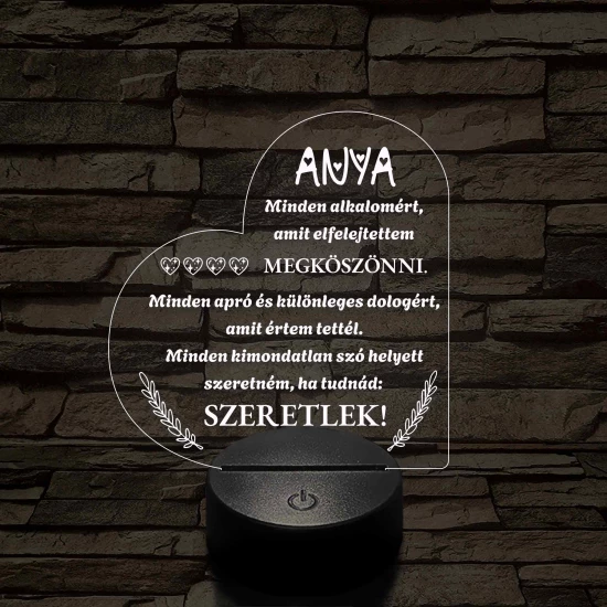Szív Alakú 3D LED Lámpa – Megható Üzenettel Anyukáknak 7 színű 3D led lámpa