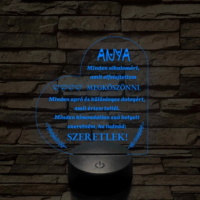 Szív Alakú 3D LED Lámpa – Megható Üzenettel Anyukáknak 7 színű 3D led lámpa