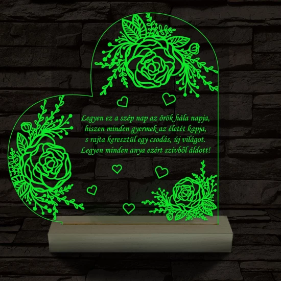 Egyedi idézet személyre szabott rózsákkal fatalppal 7 színű 3D led lámpa