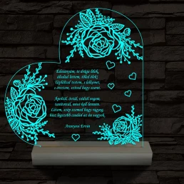 Egyedi idézet személyre szabott rózsákkal fatalppal 7 színű 3D led lámpa
