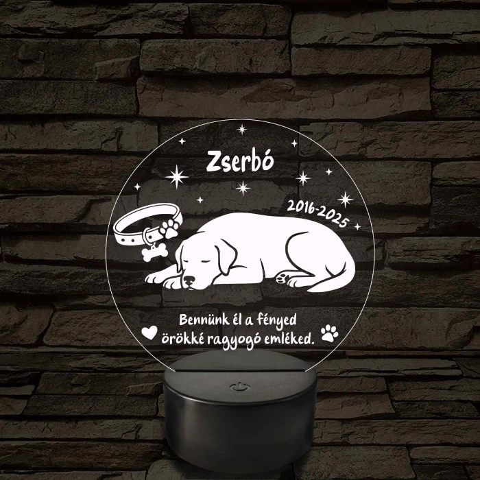 Hűséges Barát – Személyre szabható kutya emlék 7 színű, színváltós 3D LED lámpa