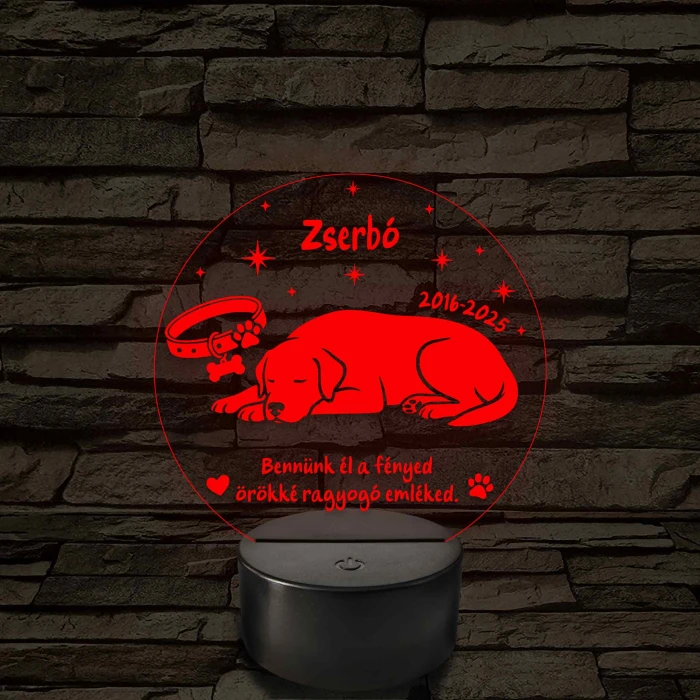 Hűséges Barát – Személyre szabható kutya emlék 7 színű, színváltós 3D LED lámpa