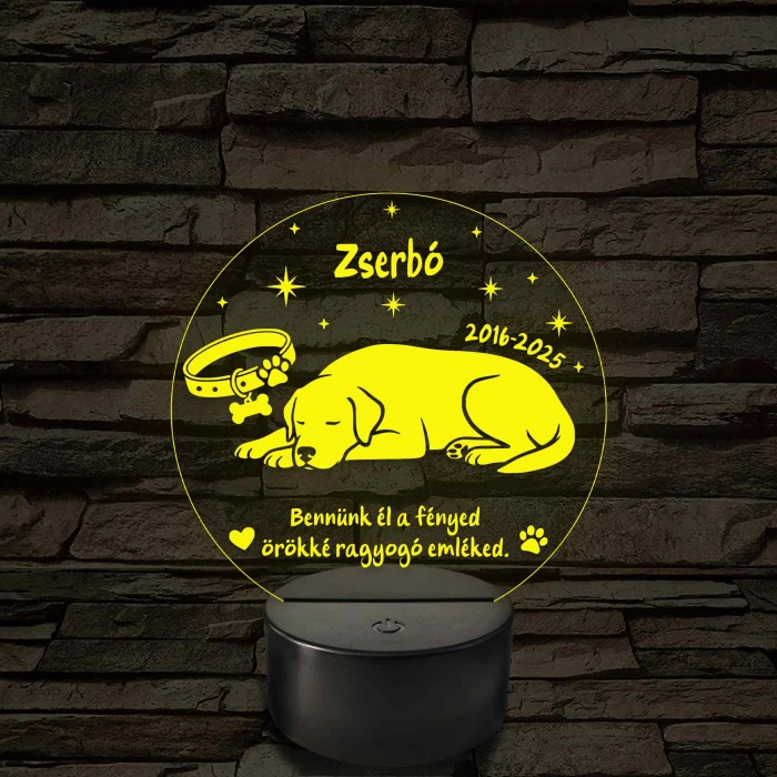 Hűséges Barát – Személyre szabható kutya emlék 7 színű, színváltós 3D LED lámpa