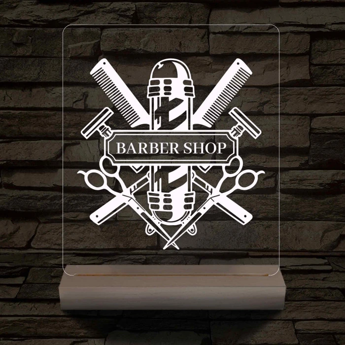 Egyedi Barber Shop – 7 színű, színváltós 3D LED lámpa