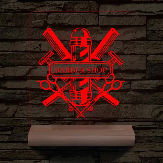 Egyedi Barber Shop – 7 színű, színváltós 3D LED lámpa
