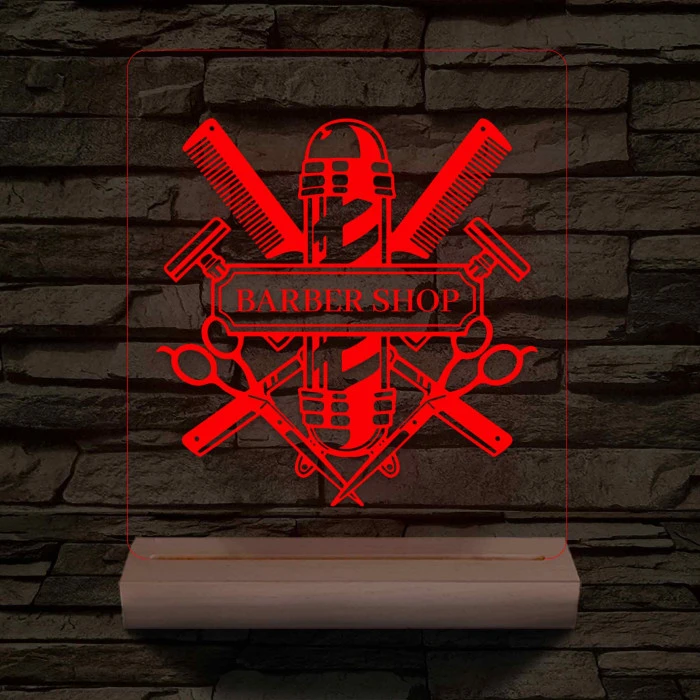Egyedi Barber Shop – 7 színű, színváltós 3D LED lámpa