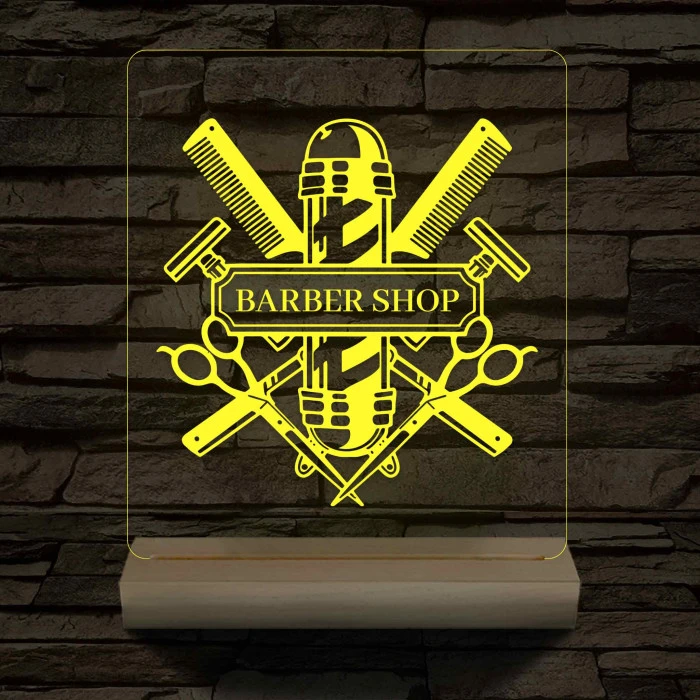 Egyedi Barber Shop – 7 színű, színváltós 3D LED lámpa