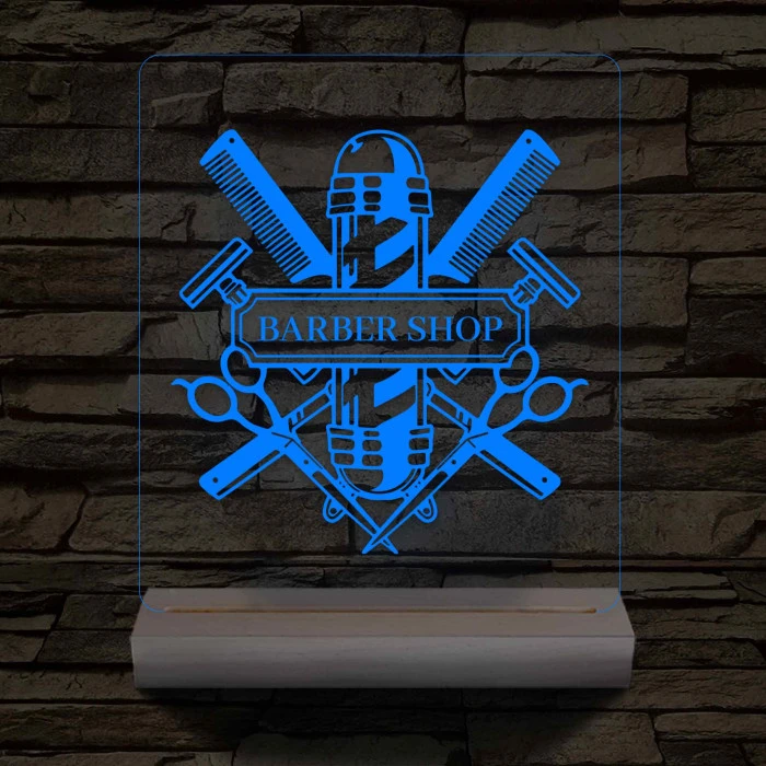 Egyedi Barber Shop – 7 színű, színváltós 3D LED lámpa
