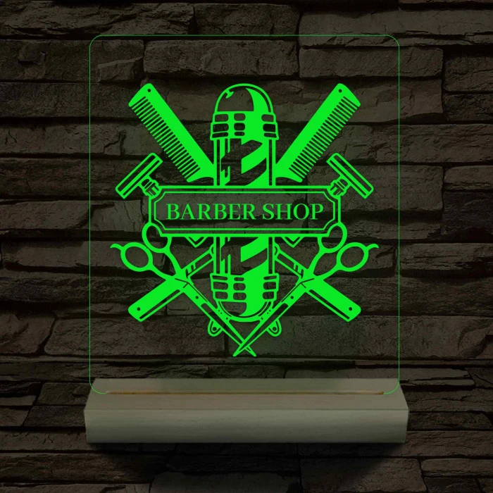 Egyedi Barber Shop – 7 színű, színváltós 3D LED lámpa
