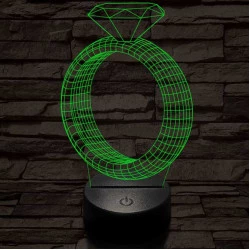 Köves gyűrű, 7 színű 3D led lámpa