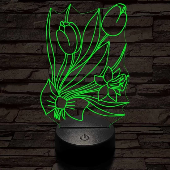 Tulipáncsokor 7 színű 3D led lámpa