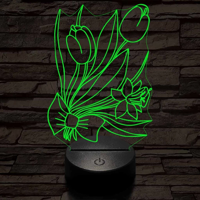 Tulipáncsokor 7 színű 3D led lámpa