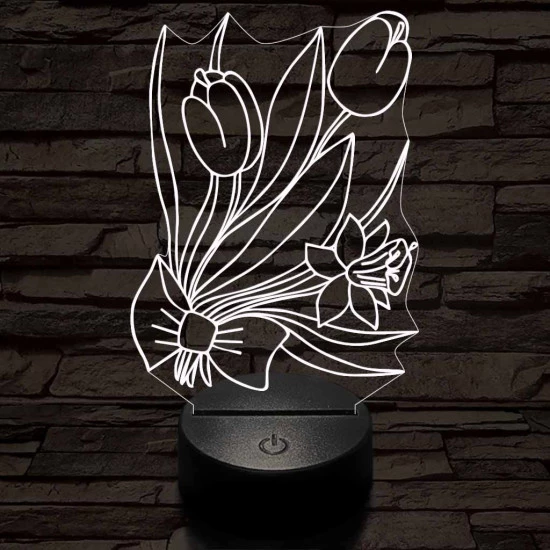 Tulipáncsokor 7 színű 3D led lámpa