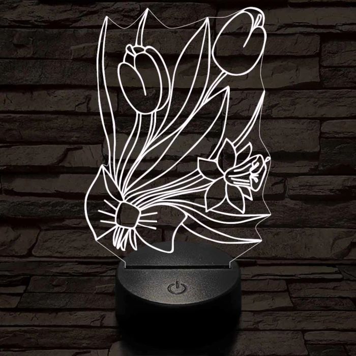 Tulipáncsokor 7 színű 3D led lámpa