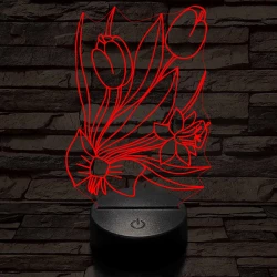 Tulipáncsokor 7 színű 3D led lámpa
