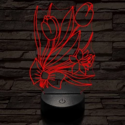 Tulipáncsokor 7 színű 3D led lámpa