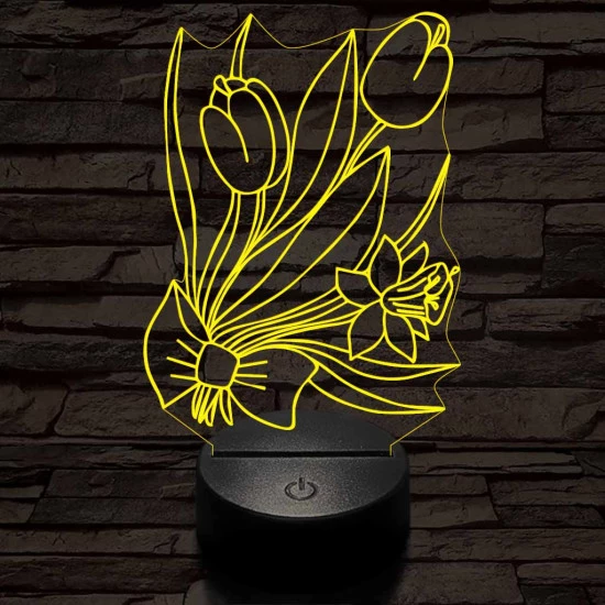 Tulipáncsokor 7 színű 3D led lámpa