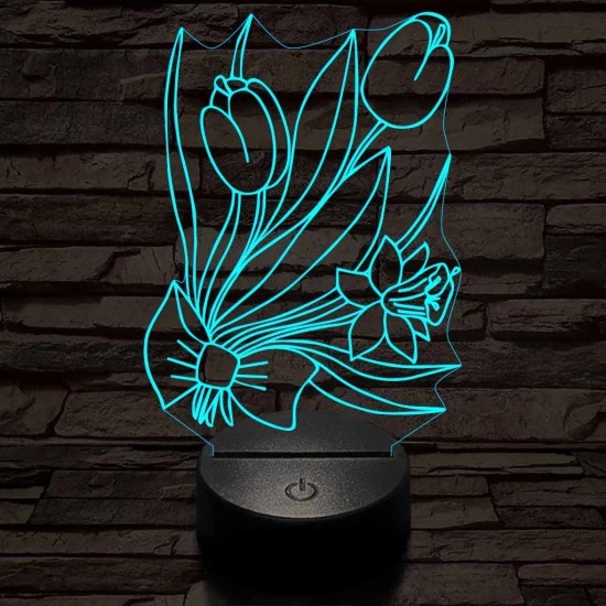Tulipáncsokor 7 színű 3D led lámpa