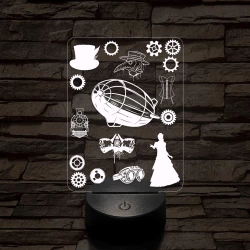 SteamPunk montázs 7 színű 3D led lámpa