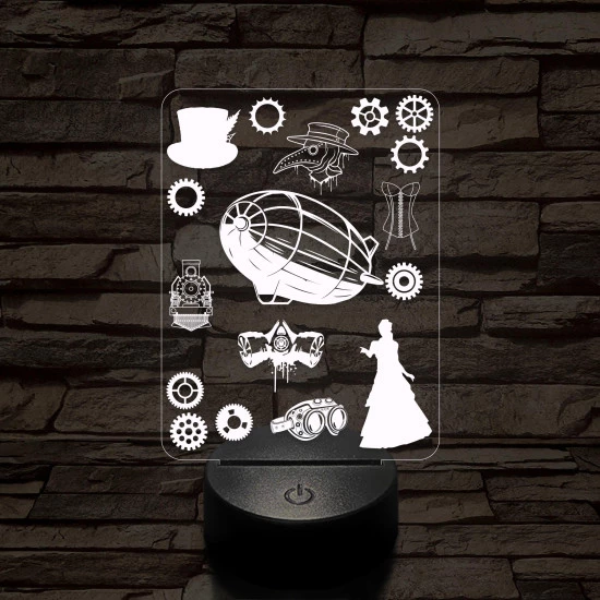 SteamPunk montázs 7 színű 3D led lámpa