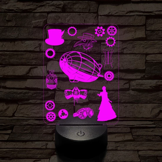 SteamPunk montázs 7 színű 3D led lámpa
