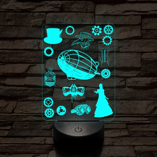 SteamPunk montázs 7 színű 3D led lámpa