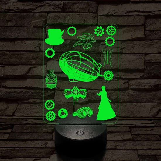SteamPunk montázs 7 színű 3D led lámpa