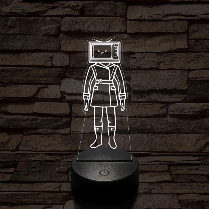 Skibidi Toilet TV hős nő meme 7 színű 3D led lámpa