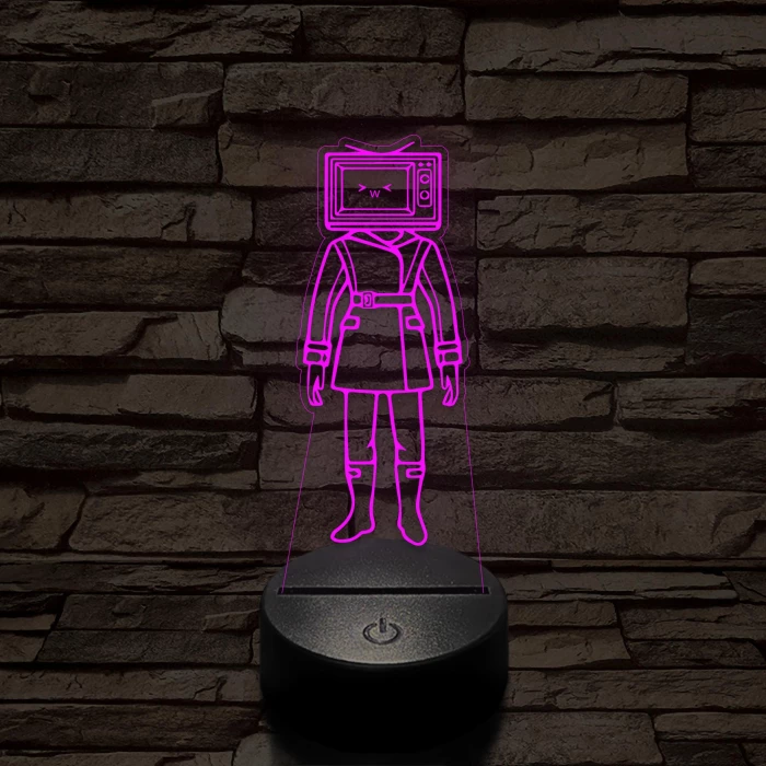 Skibidi Toilet TV hős nő meme 7 színű 3D led lámpa