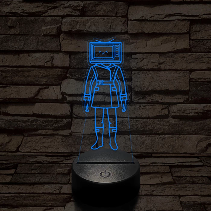 Skibidi Toilet TV hős nő meme 7 színű 3D led lámpa