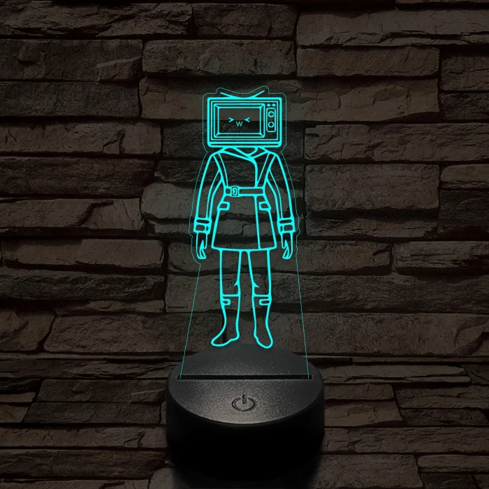 Skibidi Toilet TV hős nő meme 7 színű 3D led lámpa