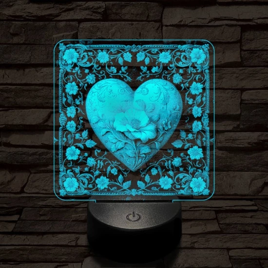 Virágzó szív 7 színű valósághű 3D led lámpa