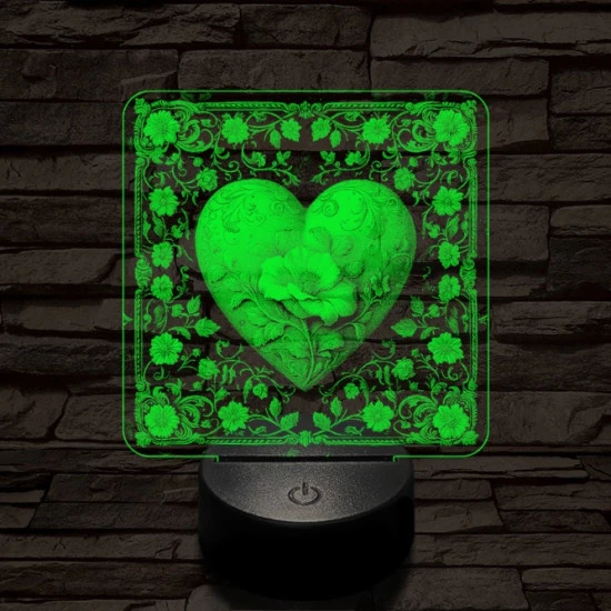 Virágzó szív 7 színű valósághű 3D led lámpa