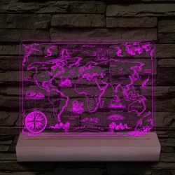 Régi stílusú térkép csak 24 cm fa talppal 7 színű 3D led lámpa
