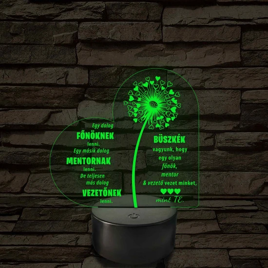 Főnök – Mentor – Vezető – 7 színű, színváltós 3D LED lámpa (többes számú megfogalmazással!)