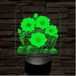 Virágzó kaktusz 7 színű valósághű 3D led lámpa