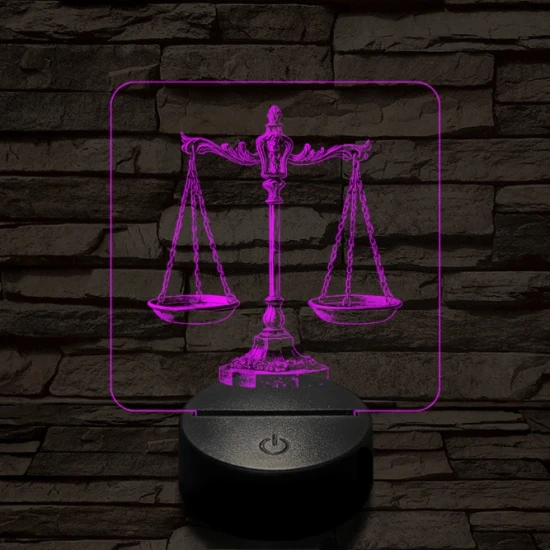 Jusztícia mérlege 7 színű valósághű 3D led lámpa