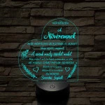 Nővéremnek – szívalakú, idézetes, 7 színű színváltós 3D LED lámpa