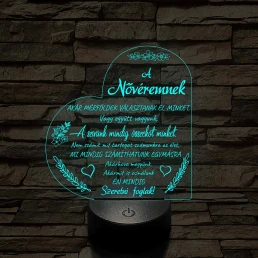 Nővéremnek – szívalakú, idézetes, 7 színű színváltós 3D LED lámpa