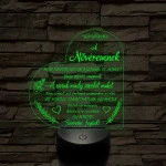 Nővéremnek – szívalakú, idézetes, 7 színű színváltós 3D LED lámpa