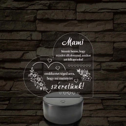 Mami – Szívalakú, színváltós 7 színű LED lámpa szeretetteljes üzenettel