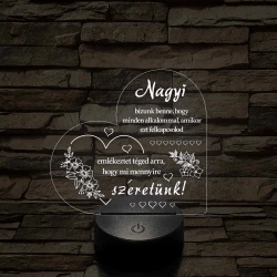 Nagyi – Szívalakú, színváltós 7 színű LED lámpa szeretetteljes üzenettel