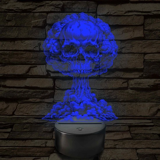 Atomfelhő koponyával – 7 színű, színváltós 3D LED lámpa