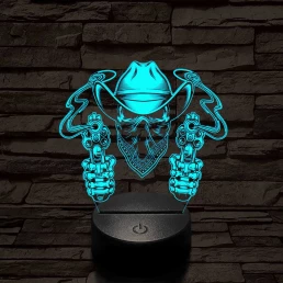 A halott cowboy és a két füstölgő pisztolycső 7 színű  3D led lámpa