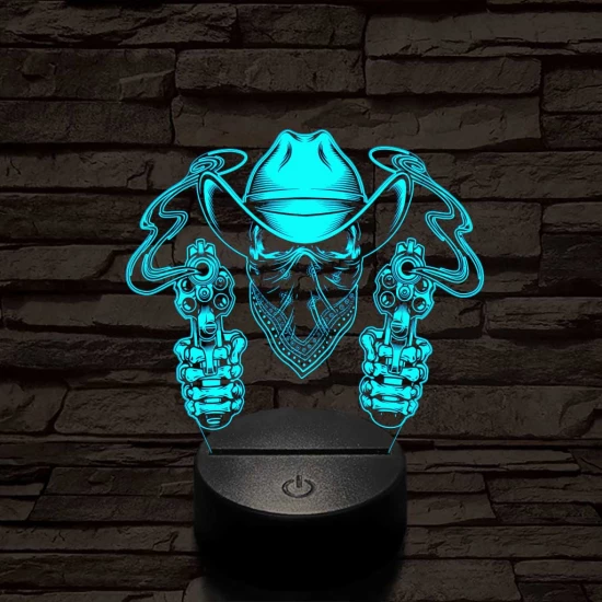 A halott cowboy és a két füstölgő pisztolycső 7 színű  3D led lámpa