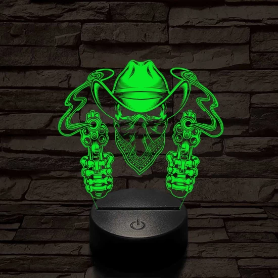 A halott cowboy és a két füstölgő pisztolycső 7 színű  3D led lámpa
